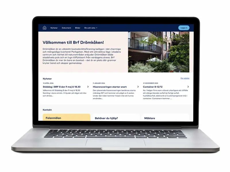 Laptop med Föreningens hemsida i sin webbläsare
