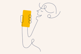 Illustration av person med öronsnäcka samt mobiltelefon.