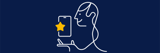 Illustration. Person håller i en telefon